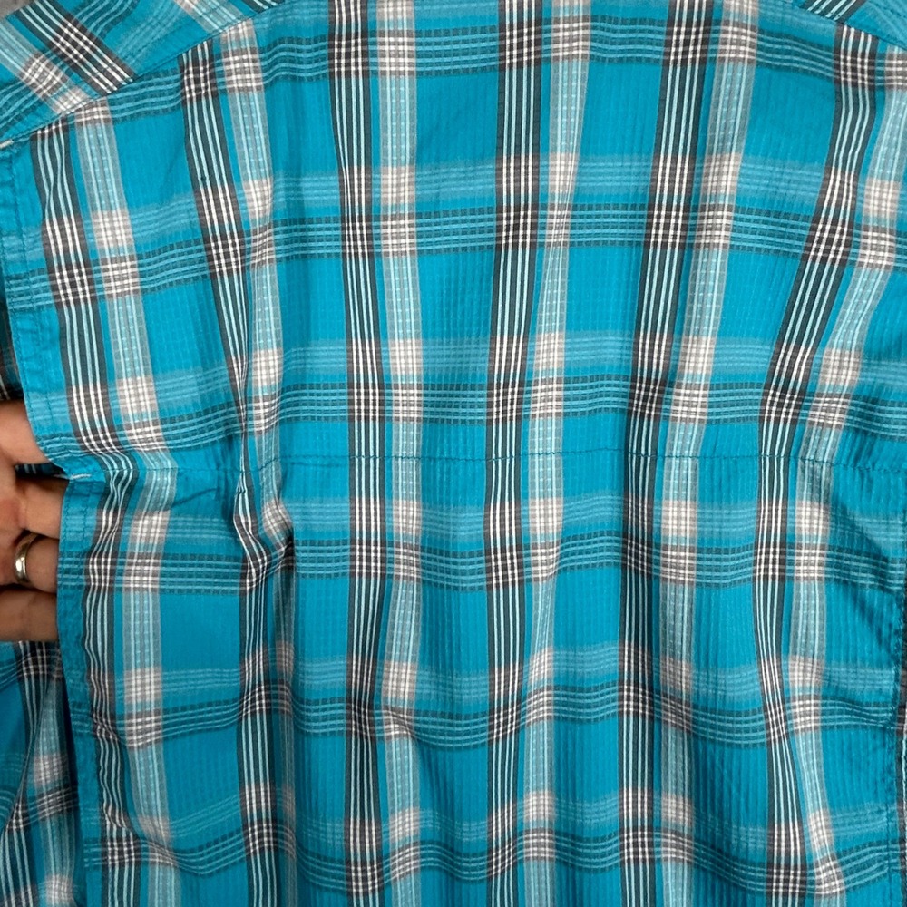 Columbia Mens S Blue Plaid Omni-Shade Vented Short Sleeve Button Down Shirt Hike - Picture 5 of 9